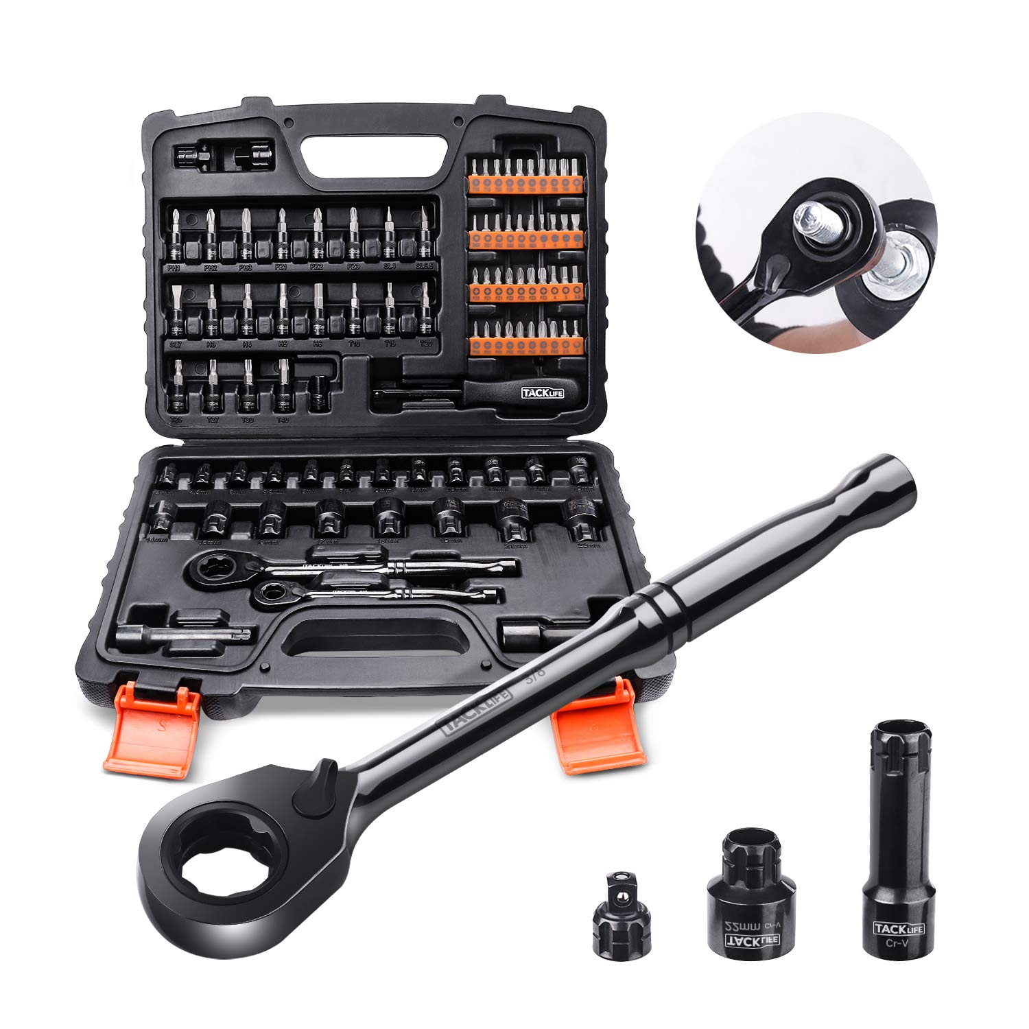 88-tlg. Durchsteck-Steckschlüssel, mit verschiedenen Zubehör 