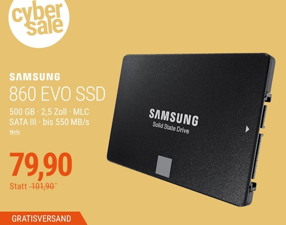 Samsung 860 Evo 500 GB für 79,90 EUR inkl. VSK
