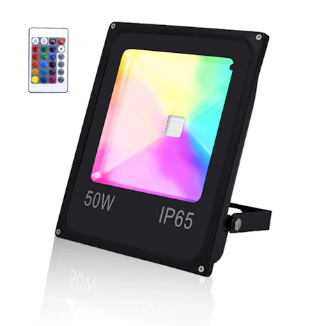 RGB 50W LED Strahler Fluter mit Fernbedienung, 16 Farben und 4 Modi, IP65