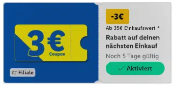 LIDL Plus App: 3 EUR Coupon, MEW: 35 EUR