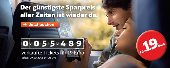 Deutsche Bahn Sparpreis-Aktion – für 19€ durch ganz Deutschland *UPDATE*