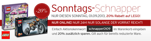 20% auf Lego beim Karstadt-Sonntagsschnapper