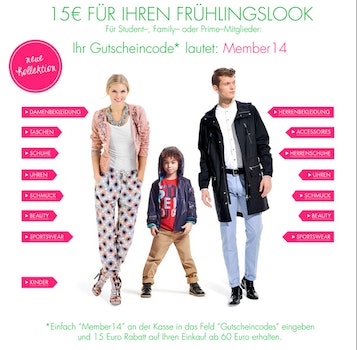 15€ Rabatt bei Amazon für die Frühjahrs/Sommer-Kollektion