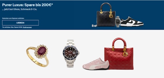 Bis zu 200€ sparen 👜⌚ 20% eBay Gutschein auf Luxusartikel