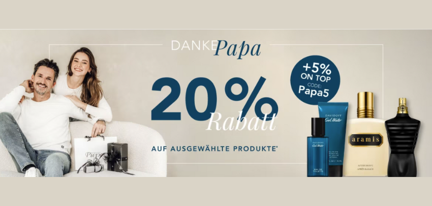 Vatertag-Geschenke mit 20% Rabatt &amp; 5% extra über Gutscheincode - viele edle Düfte &amp; Pflegeprodukte günstiger, exklusive Sets