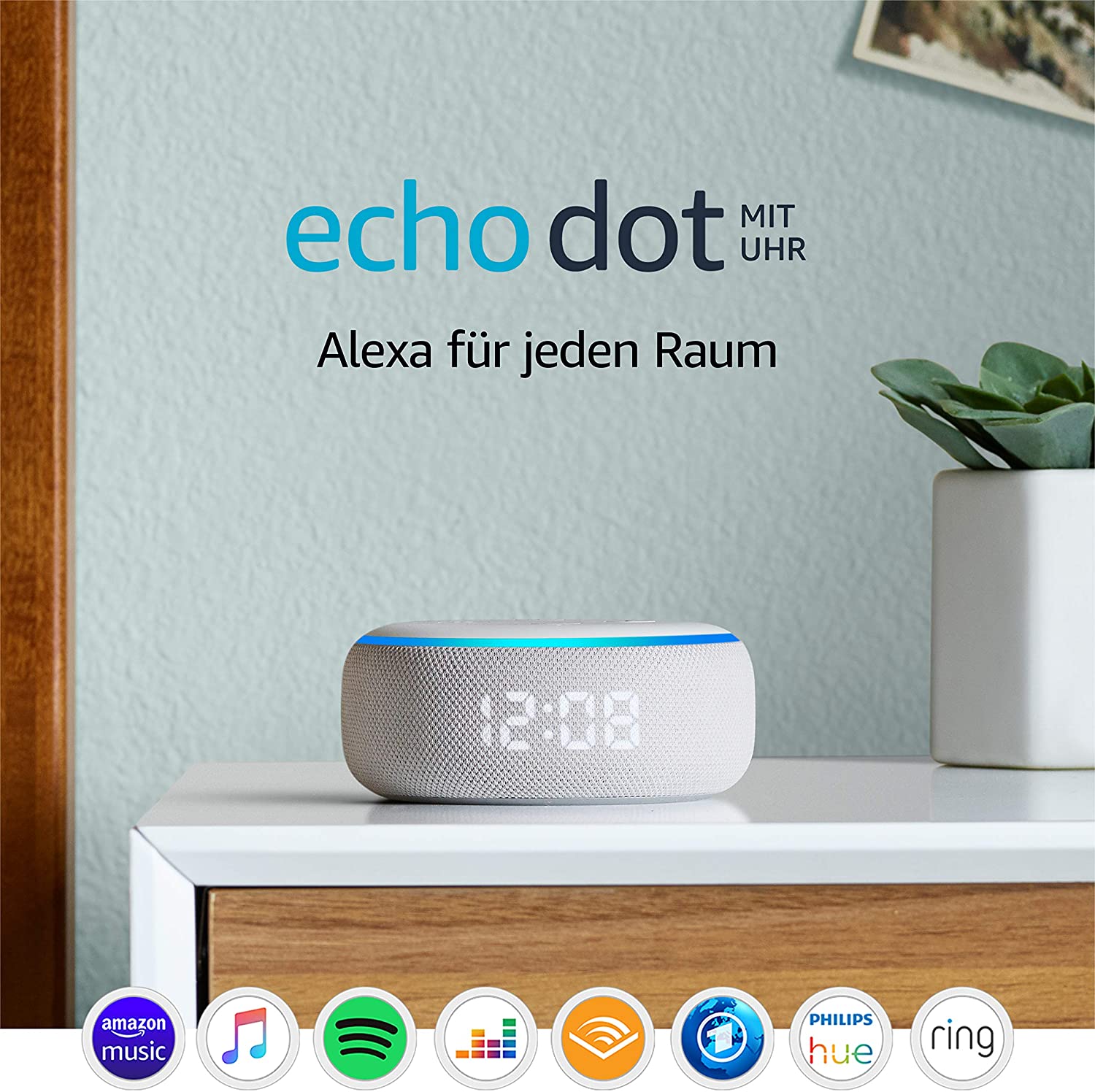 Echo Dot (3. Gen.) – smarter Lautsprecher mit Uhr und Alexa, Sandstein Stoff