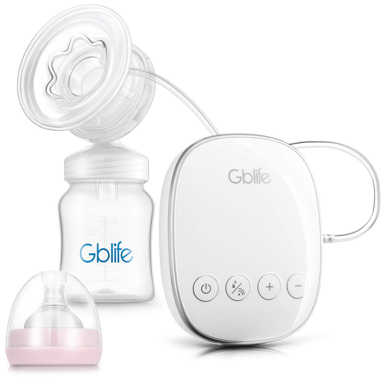 Gblife 2 in 1 Tragbare Elektrische Milchpumpe Einstellbar Komfort mit Massagefunktion Vier Modi Silikon Hohe Qualität Fütterung Flasche Spiral Nippel 