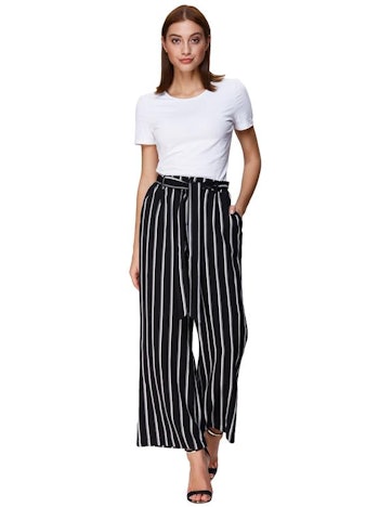 Weite gestreifte Damen Hose mit hohen Bund