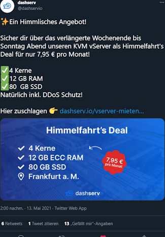 vServer mit 4 Kernen 12 GB RAM 80 GB SSD