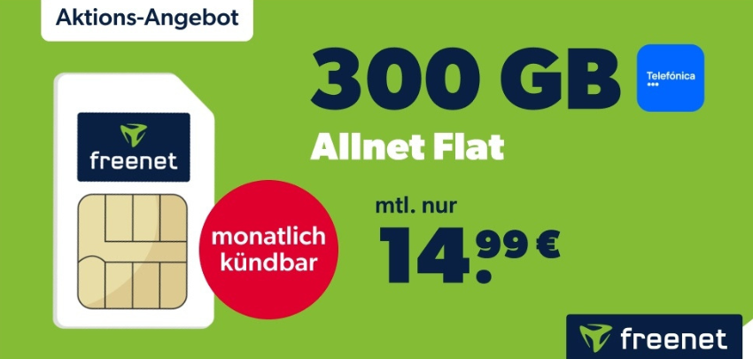 Neuheit! 🏆📲 300GB o2 (Telefònica) Allnet-Flat nur 15€/Monat