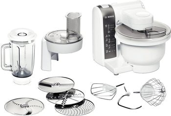 Küchenmaschine Bosch MUM48020DE für 104€ - 600 Watt, 3.9 Liter Kunststoff-Rührschüssel, Durchlaufschnitzler und Mixer-Aufsatz