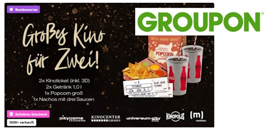 KINOPOLIS Kinoabend für 2 Personen für schlappe 30€ - 2 Tickets, inkl. 'nen Haufen Snacks & RGB-Laser Technologie