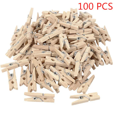 100Pcs 25mm Mini-Holz-Fotopapier Peg Clothespin Kleidung Pin Clip