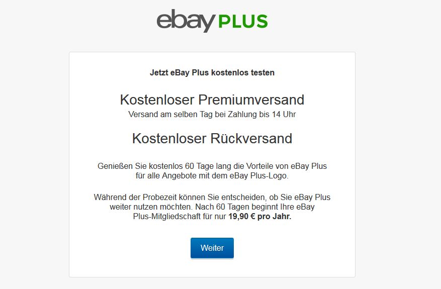 eBay Plus 60 Tage lang kostenlos Testen - Sofortkündigung möglich