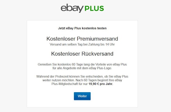 eBay Plus 60 Tage lang kostenlos Testen - Sofortkündigung möglich