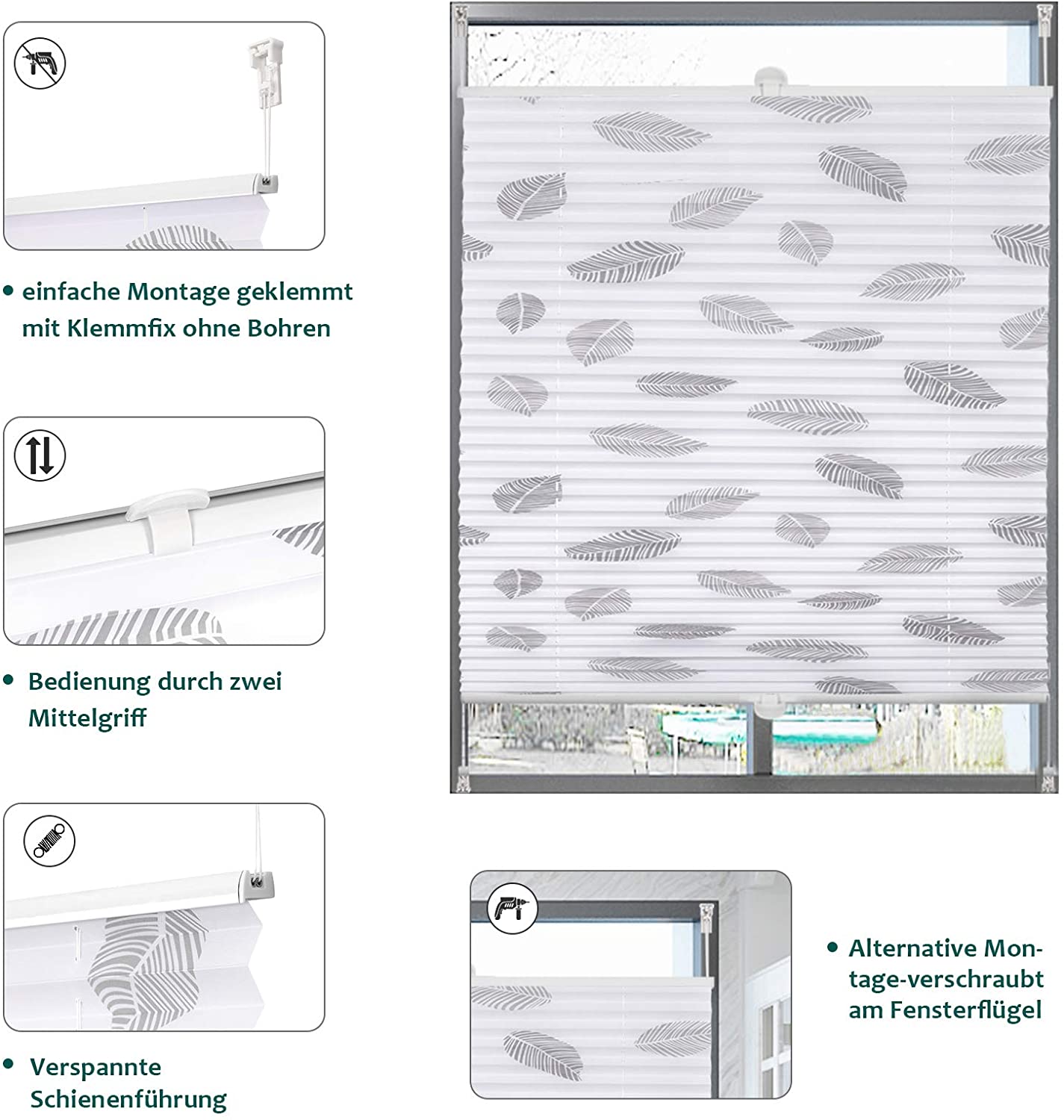 Plissee Klemmfix ohne Bohren, 80x130 cm Grau