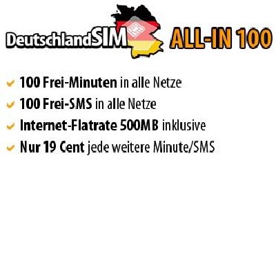 Deutschland SIM All-in 100 für monatlich 4,95€ und einmalig nur 4,95€