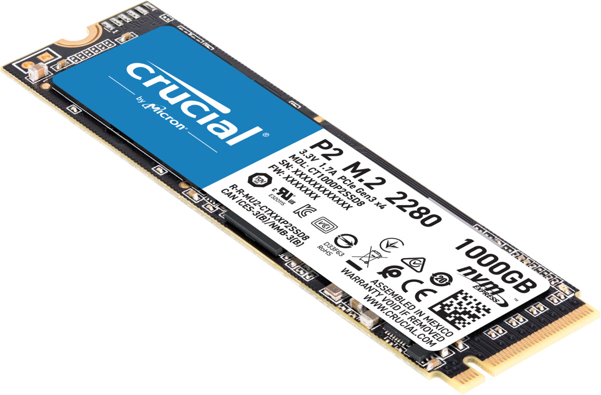 Crucial P2 (1TB) für 70€ - M.2 SSD, PCIe 3.0, mit 2.400 MB/s Lesen &amp; 1.800 MB/s Schreiben