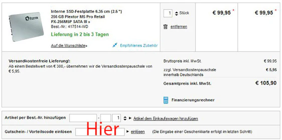 Plextor M5 Pro 256GB SSD-Festplatte für 94€ durch 5,55€ Newslettergutschein - 5 Jahre Herstellergarantie