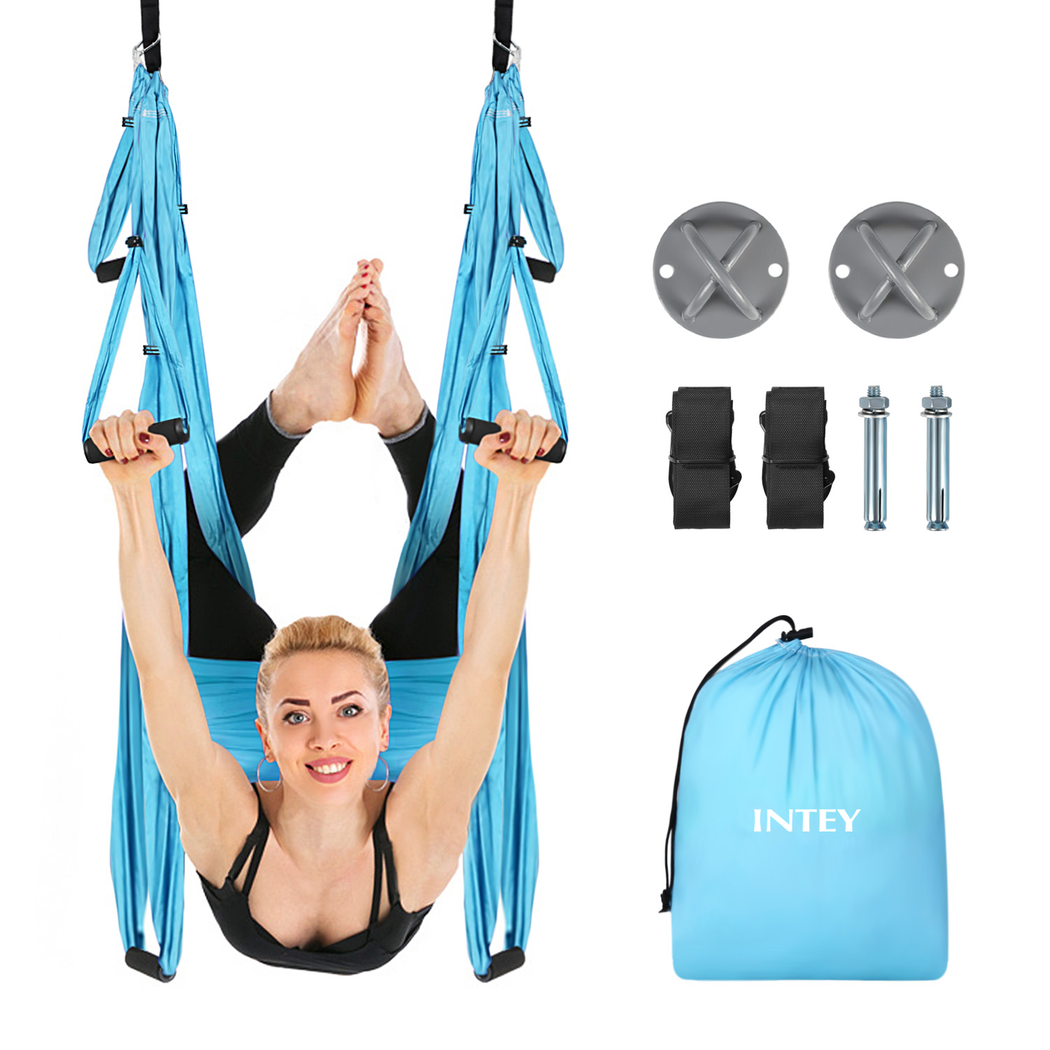 INTEY Yoga Hängematte Muti Yoga Swing Aerial Anti-Gravity-Schwingen Fitness Yoga-Schaukel Hängetuch mit Zubehör, Blau