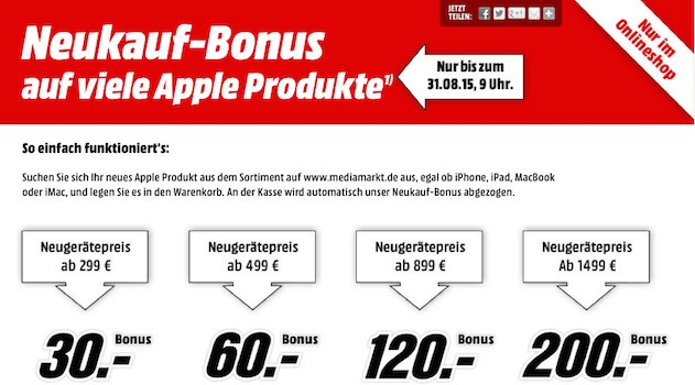 Apple-Rabatte bei Media Markt – z.B. neues Macbook für 1.424€ *UPDATE*