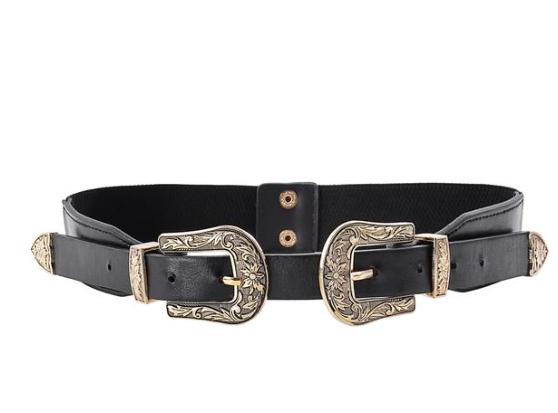 Occident Frauen Vintage Boho Double Metal Buckle Belt Elastic Band