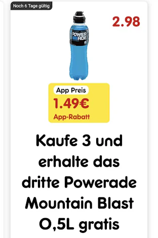 Netto App: Kaufe 3 Powerade und erhalte das 3. Powerade Mountain Blast 0,5 l gratis