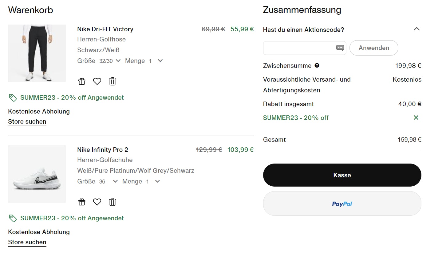 Nike Gutschein eingeben