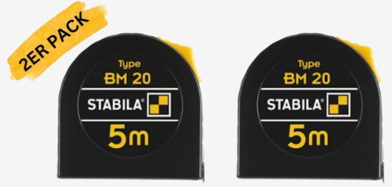 2er-Pack Stabila BM20 für 10€ - Taschenbandmaß, 5m mit cm/mm-Teilung