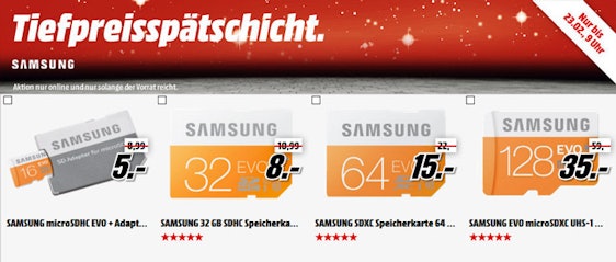 Media Markt Tiefpreisspätschicht - günstige Samsung Speicherkarten und SSDs