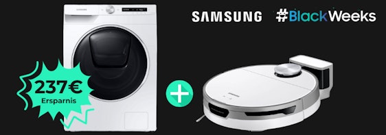 2-für-1! 🤩 Black Weeks bei Samsung: WD5500T Waschtrockner für 777€ + gratis Jet Bot Saugroboter