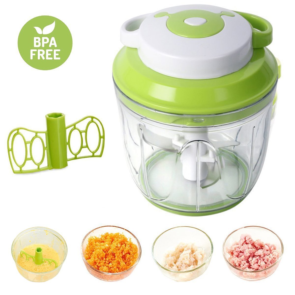 1L Manuell Multi Zerkleinerer Hacken Gemüsescheider Gemüs,Obst, Eier, Fleisch, Zwiebel, Schneider Mit 3 Klingen Kinderessen schneiden und hacken 