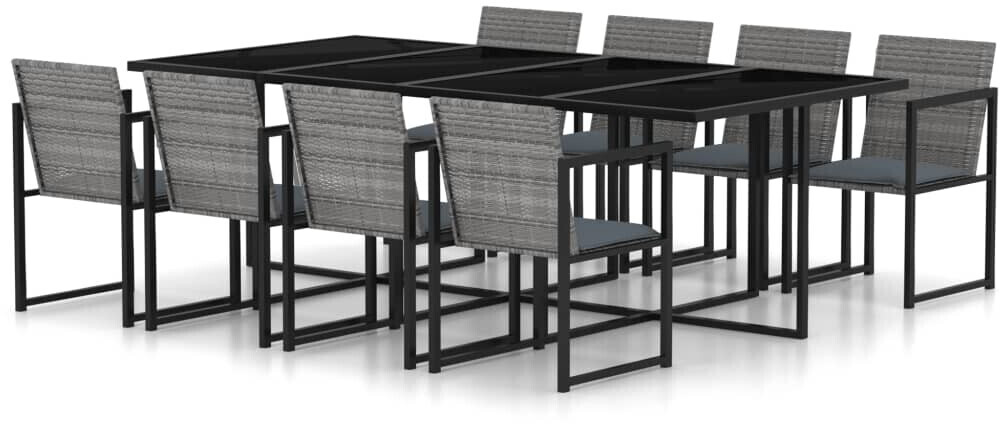 53% auf vidaXL 9-tlg. Garten-Essgruppe mit Kissen Poly Rattan grau (313119) sparen