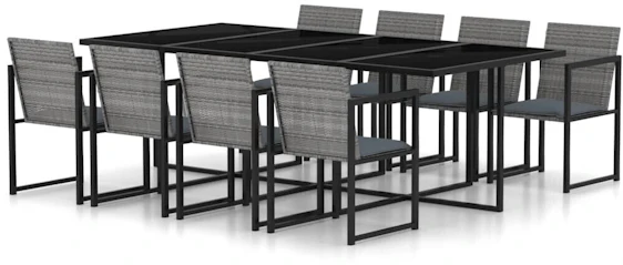 53% auf vidaXL 9-tlg. Garten-Essgruppe mit Kissen Poly Rattan grau (313119) sparen