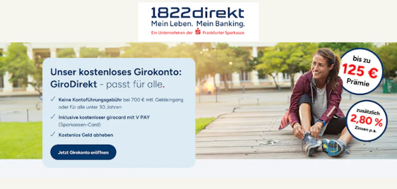 Bis zu 125€ Prämie + 2,80% p. a. Zinsen 💣 Kostenloses 1822GiroDirekt Gehaltskonto - gratis Girocard, Kreditkarte 1 Jahr für 0€