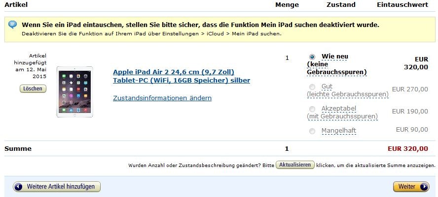 beispiel zwei mit Apple iPad 2 16GB  zustand wie neu