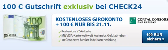 Kostenloses Girokonto mit Kreditkarte bei Cortal Consors + 100€ Startprämie - 0% Fremdwährungseinsatz!