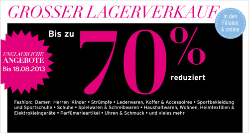 Karstadt Lagerverkauf - Bis zu 70% reduziert