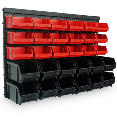 Wandregal + Stapelboxen 32 tlg. für die Werkstatt für 17,95€