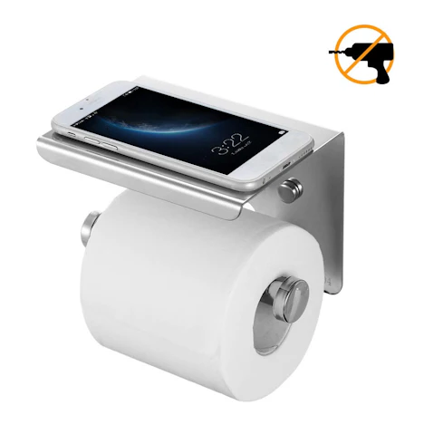 (Ohne Bohren) Toilettenpapierhalter mit Ablage (Edelstahl)