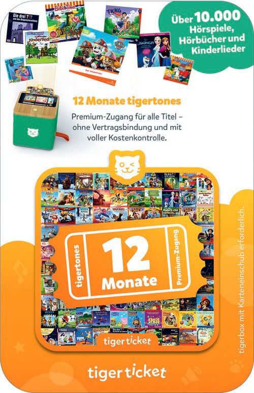 12 Monate Flatrate für die Tigerbox für 77€ - 12 Monate Premium-Zugang mit Tigermedia Ticket, ab 3 Jahren