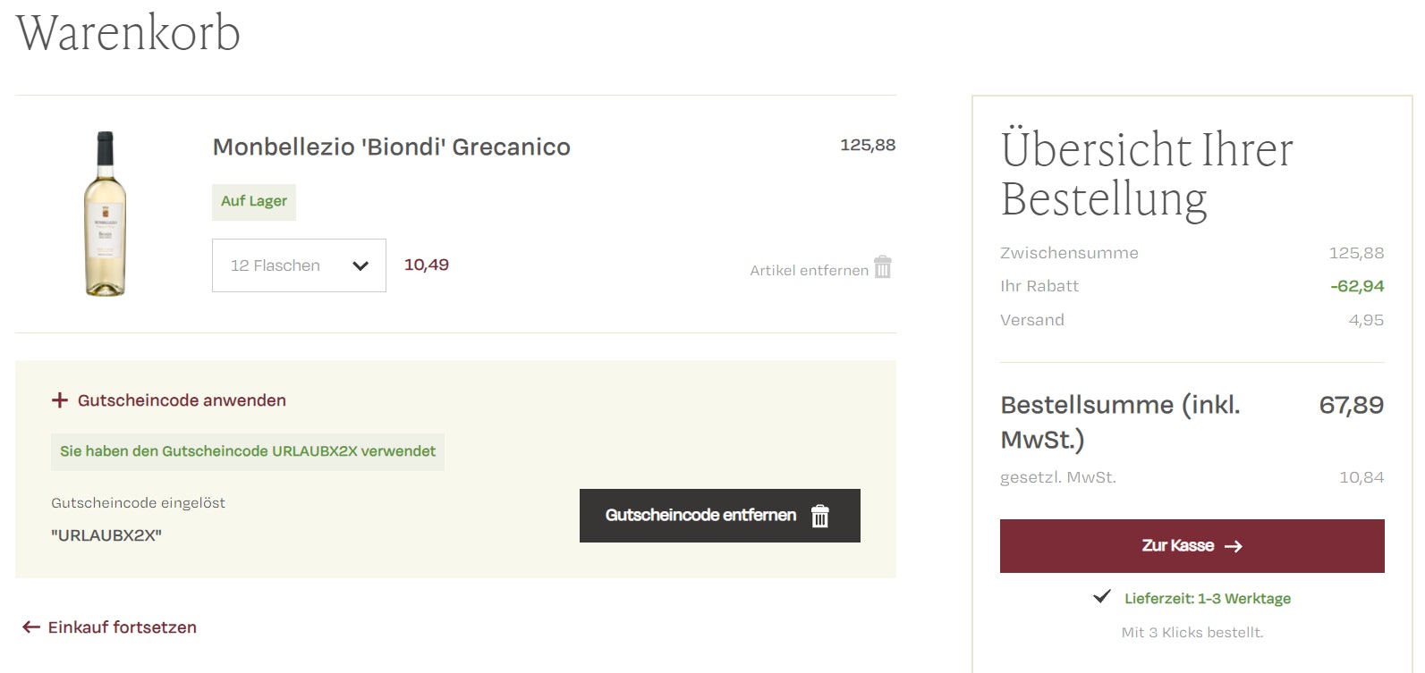 Die Weinboerse Gutschein anwenden