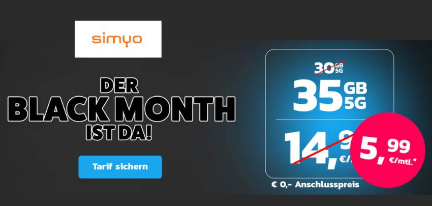 0€ Anschluspreis bei Simyo 🤯 35GB 5G Allnet-Flat nur 5,99€ pro Monat