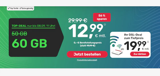 0€ Bereitstellung 💥 5G Allnet-Tarife bei handyvertrag.de - z.B. 60 GB nur 12,99€ mtl.