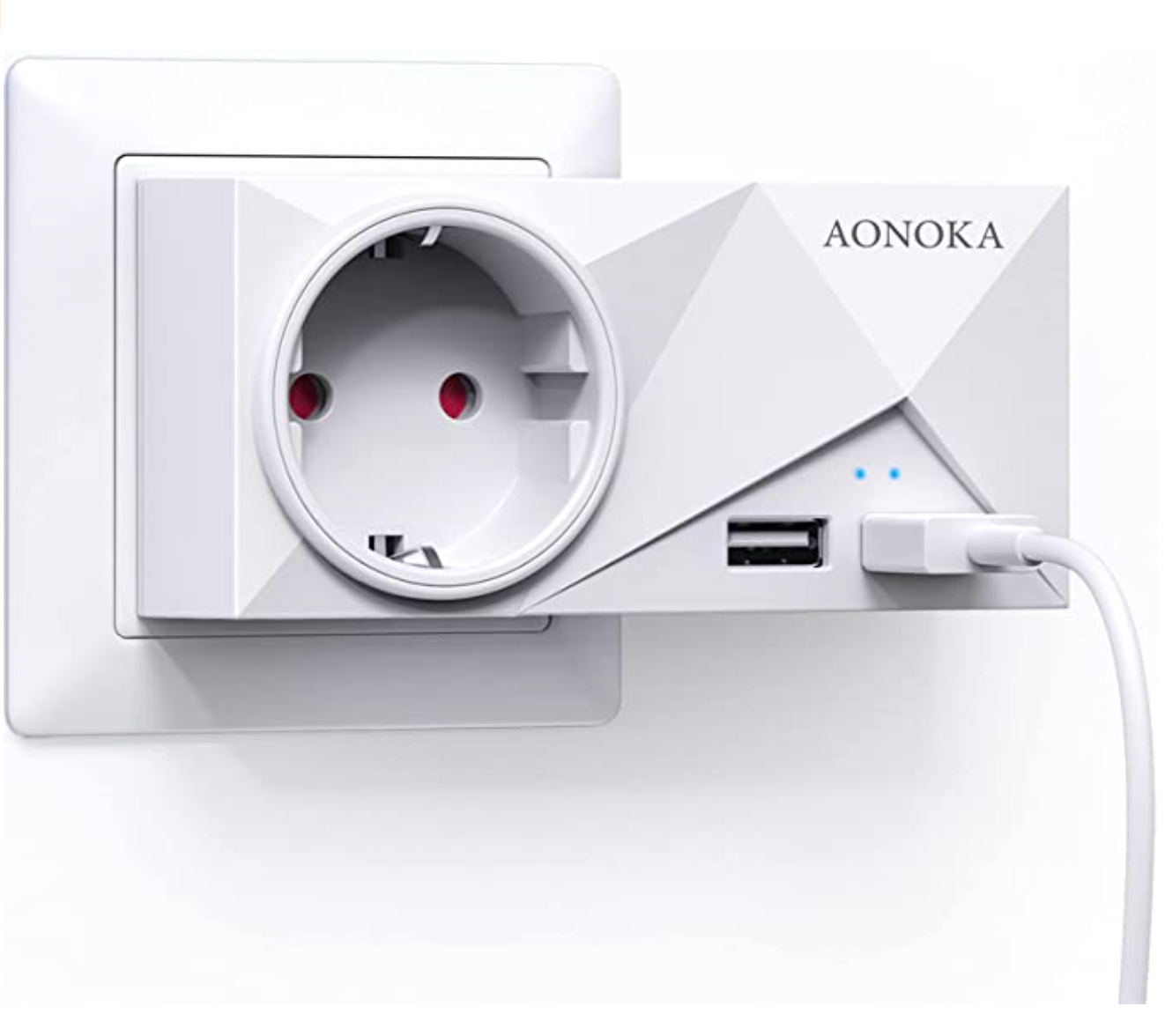 AONOKA USB-Wandsteckdose (4000 W) mit 2 USB-Anschlüssen (2,4 A)