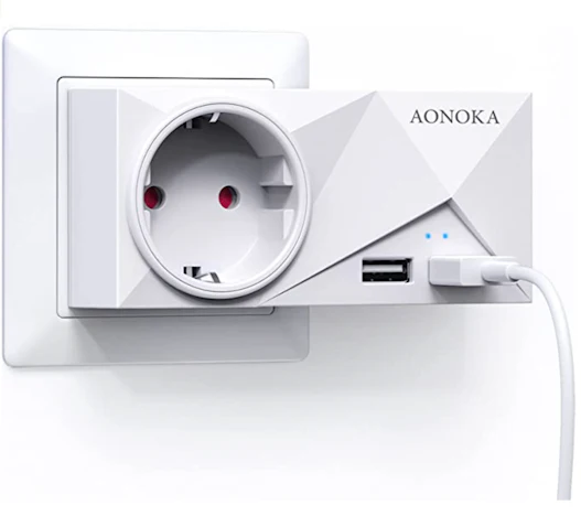 AONOKA USB-Wandsteckdose (4000 W) mit 2 USB-Anschlüssen (2,4 A)