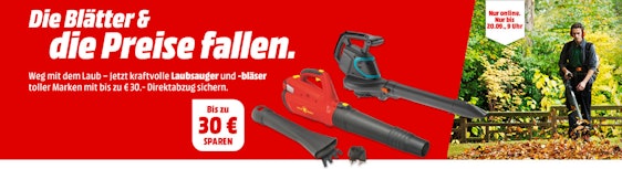 Bis zu 30€ Sofort-Rabatt auf Laubsauger & Laubbläser bei Media Markt - z. B. Wolf-Garten LBV 2600 E Elektro-Laubbläser für 52€