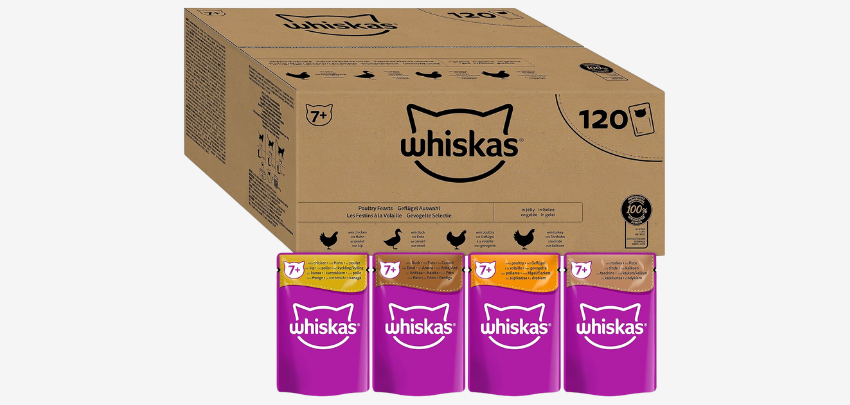 Whiskas Senior 7+ (120 x 85g) für 31€ - Katzennassfutter, Portionsbeutel, unterstützt Verdauung
