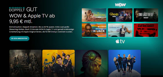 Doppelt streamen! 🎬 WOW & Apple TV Kombi-Abo jetzt nur 10€ mtl. 🍿