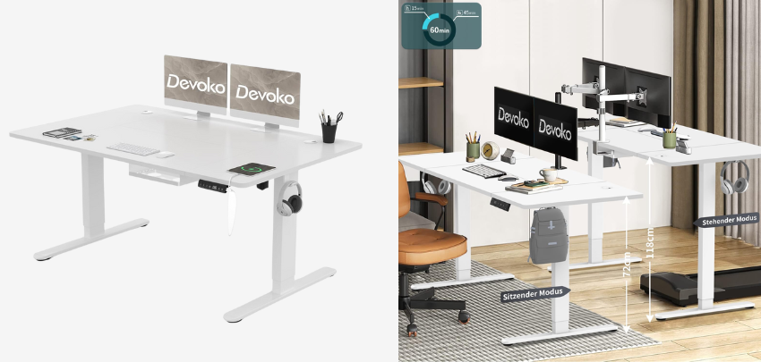 Devoko Schreibtisch für 160€ - elektrisch höhenverstellbar, USB-Ladeanschluss